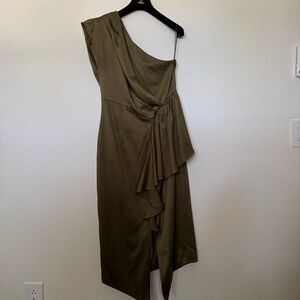 Elliatt One-Shoulder Olive Green Dress Size L
